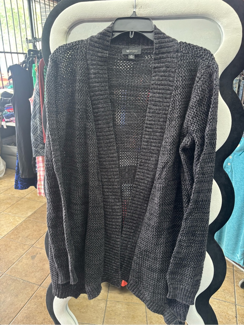 AB Studio Charcoal Open-Front Knit Cardigan